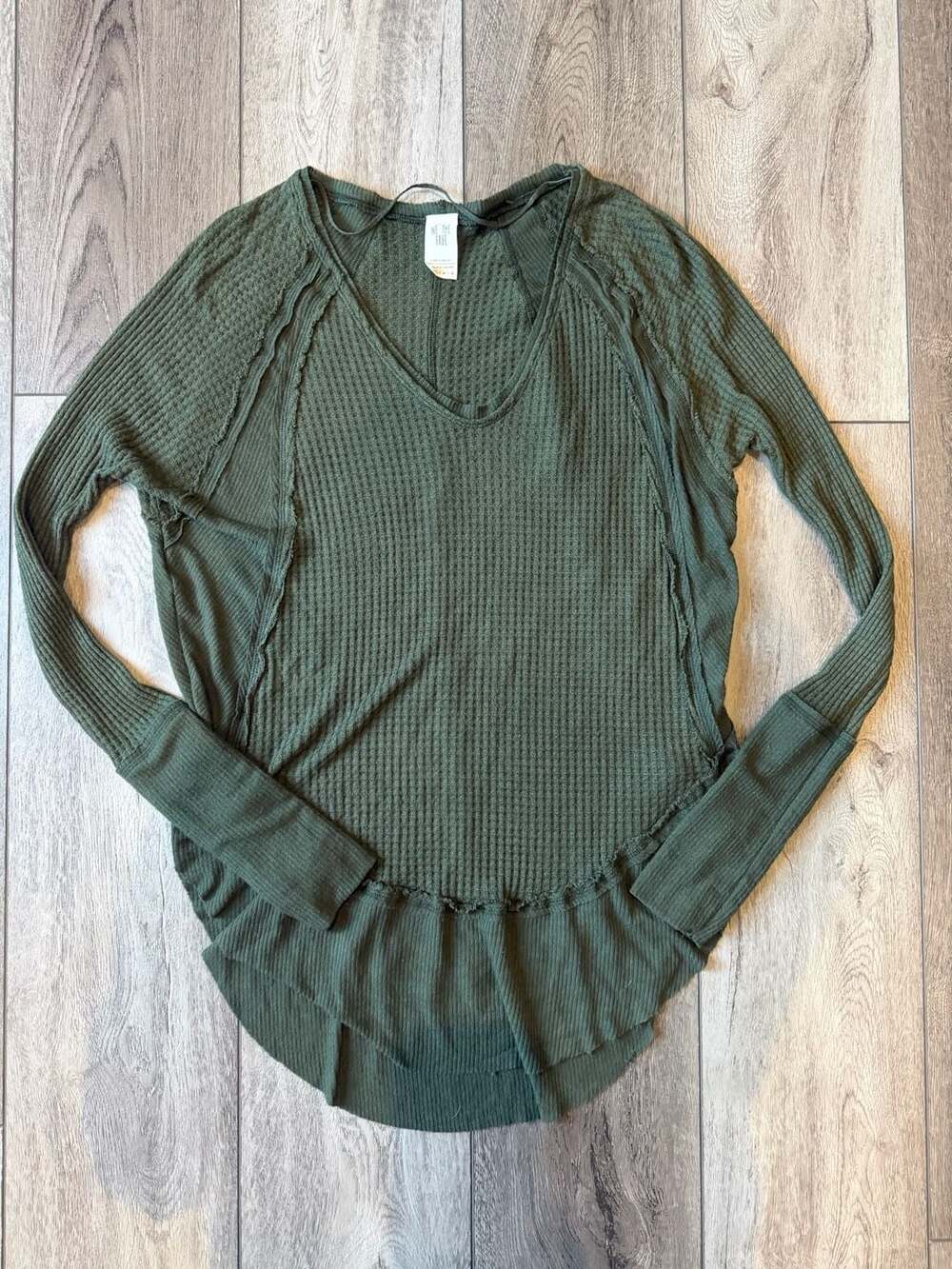 We The Free Thermal V-Neck Long Sleeve Top Dark Green Size XS